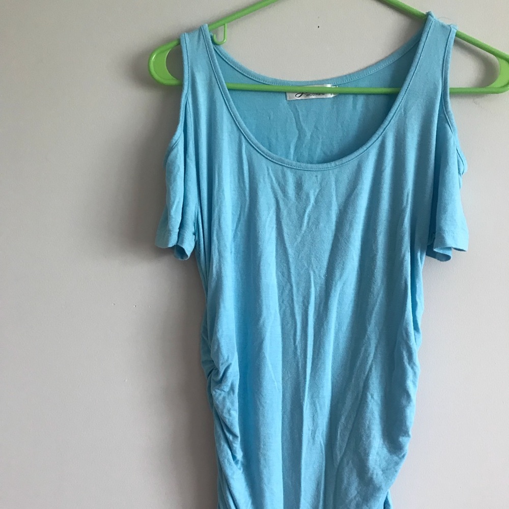 Cold shoulder cool blue top